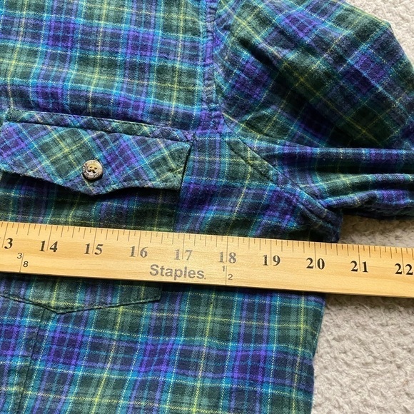 Eddie Bauer Shirt Mens Large Green Blue Plaid Button Up Long Sleeve Flannel - Picture 5 of 12